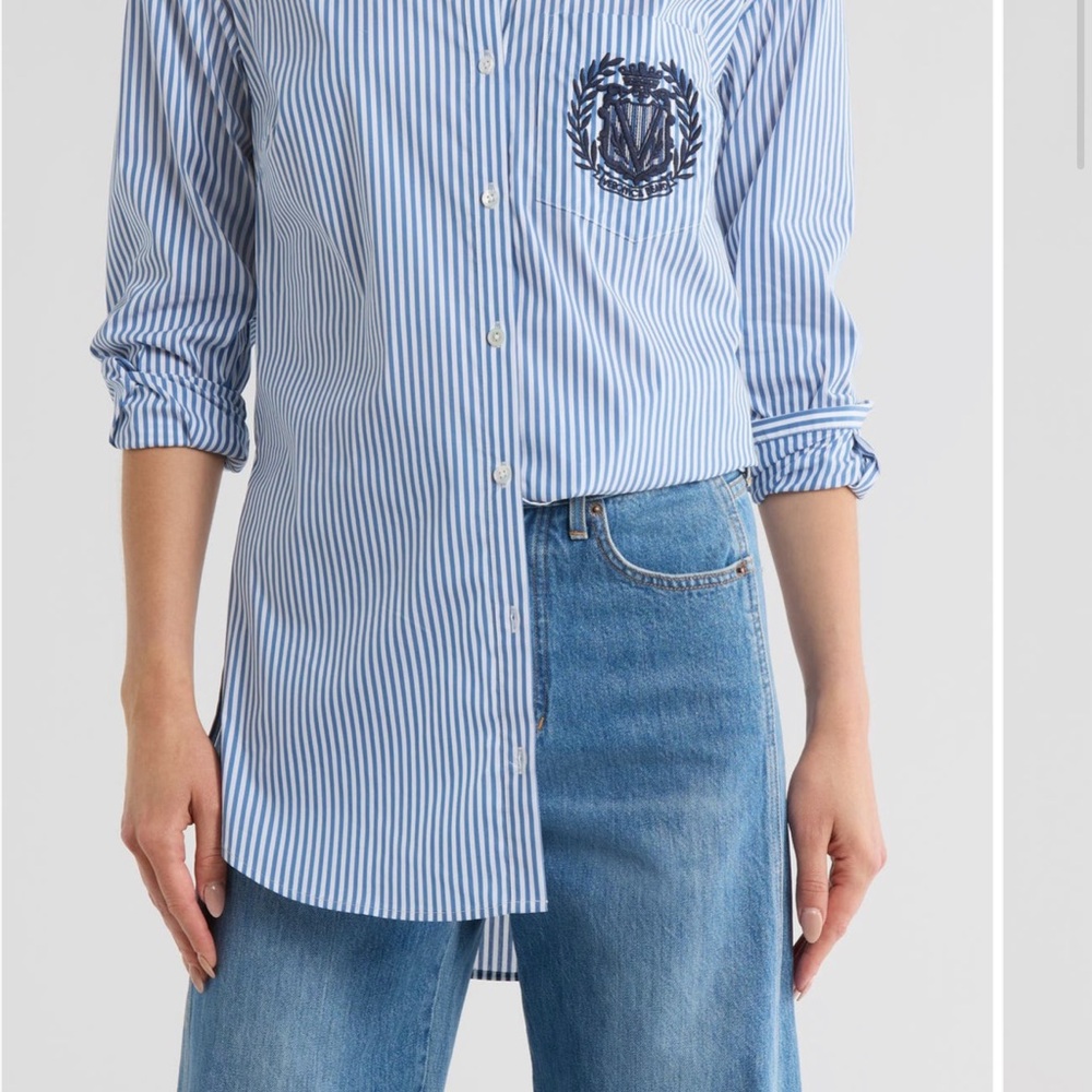 Veronica Beard Blue and White Striped Button Down Shirt